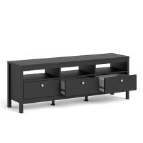 Macron Wooden TV Stand In Matt Black With 3 Drawers