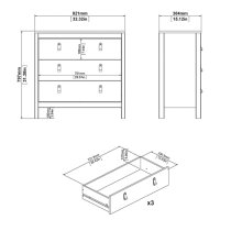 Macron Wooden Chest Of Drawers In White With 3 Drawers