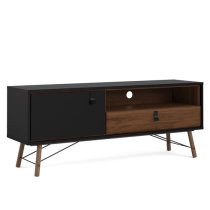 Rynok Wooden TV Stand In Matt Black Walnut With 1 Door 1 Drawer