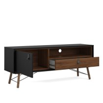 Rynok Wooden TV Stand In Matt Black Walnut With 1 Door 1 Drawer