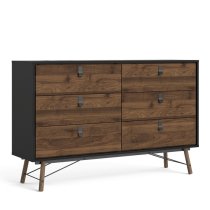 Rynok Wide Chest Of Drawers In Matt Black Walnut With 6 Drawers