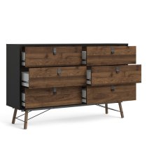 Rynok Wide Chest Of Drawers In Matt Black Walnut With 6 Drawers