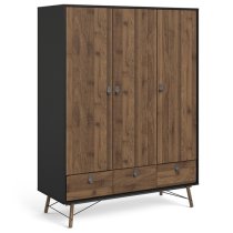 Rynok Wooden Triple Door Wardrobe In Matt Black Walnut