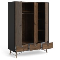 Rynok Wooden Triple Door Wardrobe In Matt Black Walnut