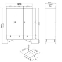 Rynok Wooden Triple Door Wardrobe In Matt Black Walnut