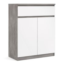 Nakou 2 Door 1 Drawer Sideboard In Concrete And White High Gloss