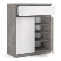 Nakou 2 Door 1 Drawer Sideboard In Concrete And White High Gloss