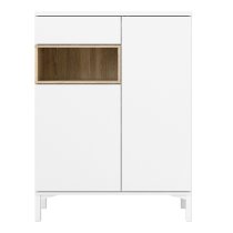 Romtree Wooden 2 Doors 1 Drawer Highboard In White And Oak