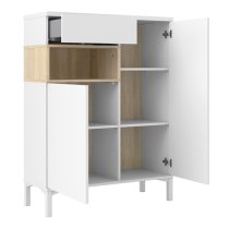 Romtree Wooden 2 Doors 1 Drawer Highboard In White And Oak