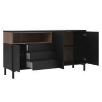 Romtree Wooden 3 Doors 3 Drawers Sideboard In Black And Walnut