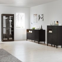 Romtree Wooden 3 Doors 3 Drawers Sideboard In Black And Walnut