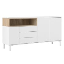 Romtree Wooden 3 Doors 3 Drawers Sideboard In White And Oak