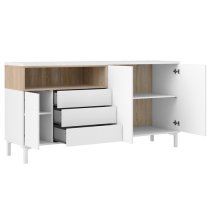 Romtree Wooden 3 Doors 3 Drawers Sideboard In White And Oak