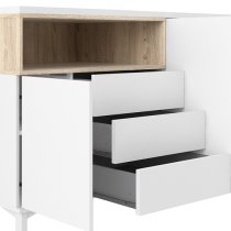 Romtree Wooden 3 Doors 3 Drawers Sideboard In White And Oak