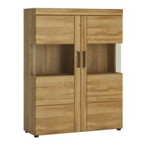 Corco LED Low Wide 2 Doors Display Cabinet In Grandson Oak