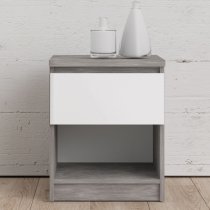 Nakou Gloss 1 Drawer 1 Shelf Bedside Cabinet In Concrete White