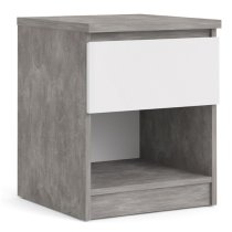 Nakou Gloss 1 Drawer 1 Shelf Bedside Cabinet In Concrete White