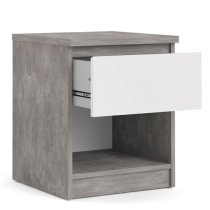 Nakou Gloss 1 Drawer 1 Shelf Bedside Cabinet In Concrete White