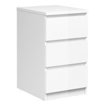 Nakou High Gloss 3 Drawers Bedside Cabinet In White