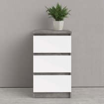 Nakou High Gloss 3 Drawers Bedside Cabinet In Concrete White