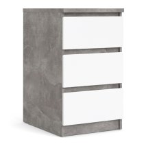 Nakou High Gloss 3 Drawers Bedside Cabinet In Concrete White