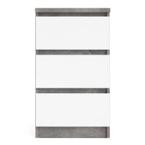 Nakou High Gloss 3 Drawers Bedside Cabinet In Concrete White