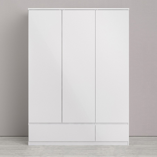 Nakou High Gloss 3 Doors 2 Drawers Wardrobe In White