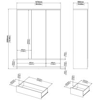 Nakou High Gloss 3 Doors 2 Drawers Wardrobe In White