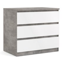 Nakou High Gloss Chest Of 3 Drawers In Concrete And White