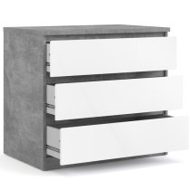 Nakou High Gloss Chest Of 3 Drawers In Concrete And White