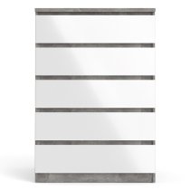 Nakou High Gloss Chest Of 5 Drawers In Concrete And White