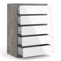 Nakou High Gloss Chest Of 5 Drawers In Concrete And White