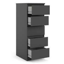 Nakou Narrow Wooden Chest Of 5 Drawers In Matt Black