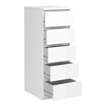 Nakou Narrow High Gloss Chest Of 5 Drawers In White