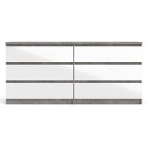 Nakou Wide High Gloss Chest Of 6 Drawers In Concrete And White