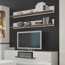 Cheya High Gloss Wall Shelf In White And Truffle Oak