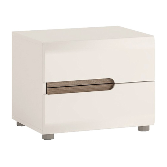 Cheya Gloss 2 Drawers Bedside Cabinet In White And Truffle Oak