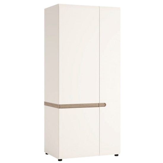 Cheya High Gloss 2 Doors Wardrobe In White And Truffle Oak