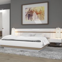 Cheya High Gloss Storage King Size Bed In White And Truffle Oak