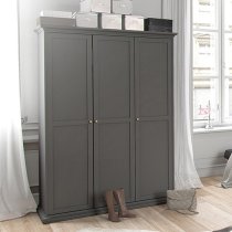 Paroya Wooden Triple Door Wardrobe In Matt Grey