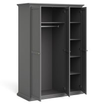 Paroya Wooden Triple Door Wardrobe In Matt Grey