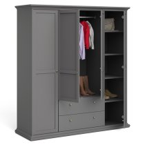 Paroya Wooden 4 Doors 2 Drawers Wardrobe In Matt Grey