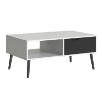 Oklo 1 Drawer Storage Coffee Table In White And Matt Black