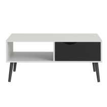 Oklo 1 Drawer Storage Coffee Table In White And Matt Black