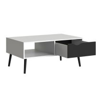 Oklo 1 Drawer Storage Coffee Table In White And Matt Black