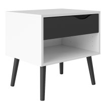 Oklo Wooden 1 Drawer Bedside Cabinet In White And Matt Black