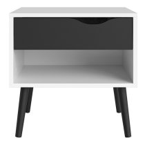 Oklo Wooden 1 Drawer Bedside Cabinet In White And Matt Black