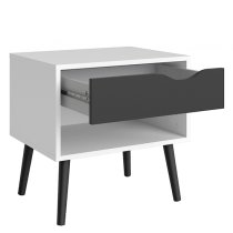 Oklo Wooden 1 Drawer Bedside Cabinet In White And Matt Black