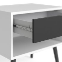 Oklo Wooden 1 Drawer Bedside Cabinet In White And Matt Black