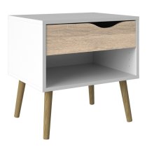 Oklo Wooden 1 Drawer Bedside Cabinet In White And Oak